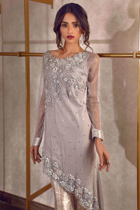 Lavender asymmetrical net shirt